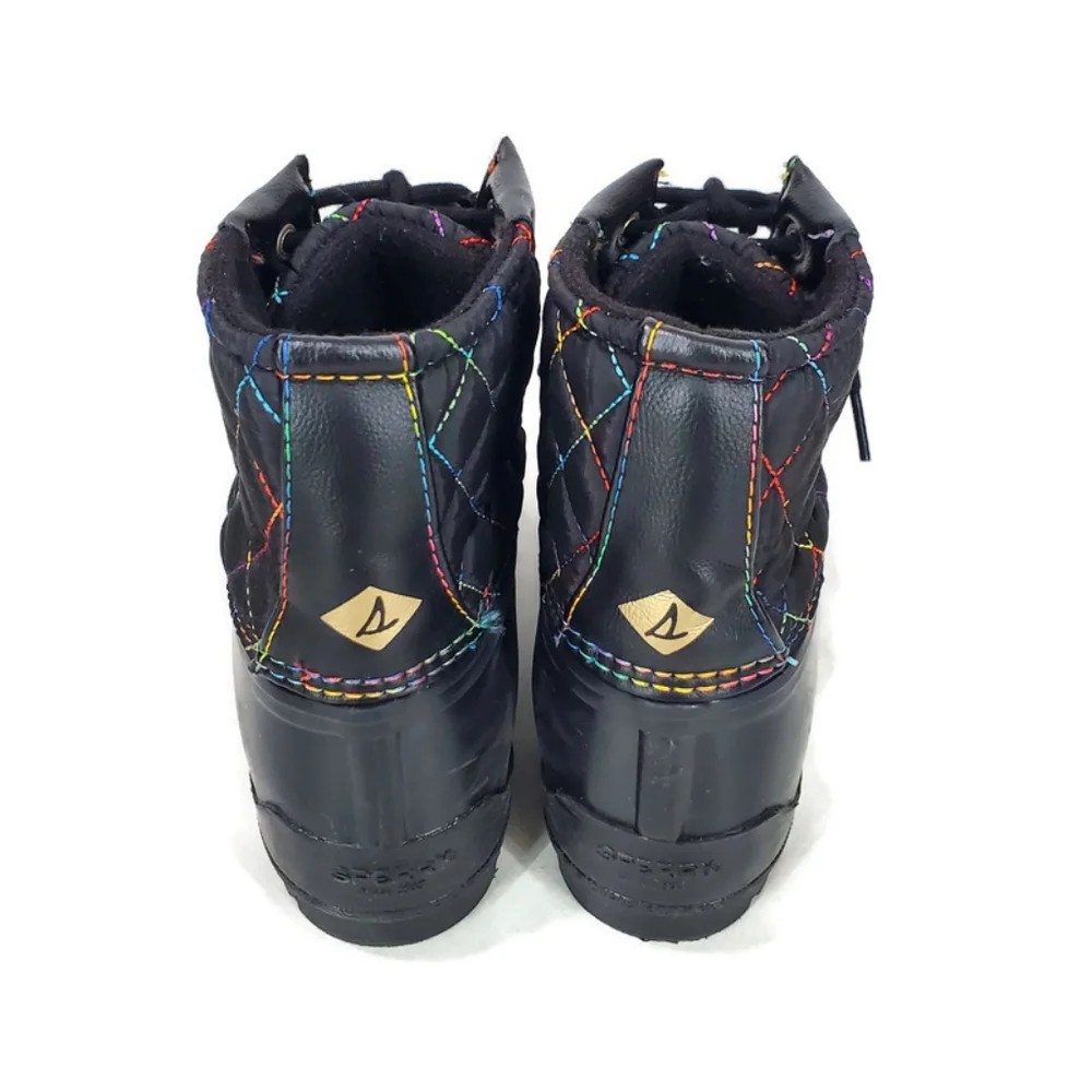 SPERRY GIRLS PORT BOOT RAIN BOOT - BLACK RAINBOW 3M DUCK BOOTS